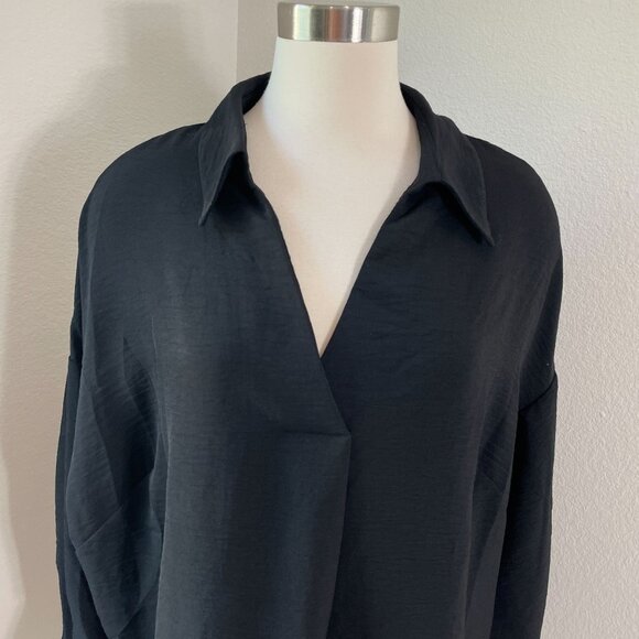 NEW Adrianna Papell Womens Plus 1X Textured Airflow Black V Neck Johnny Blouse - Picture 3 of 12